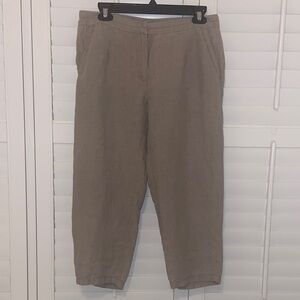 Eileen Fisher Zip Up Cropped Relaxed 100% Organic Linen Pants in Beige